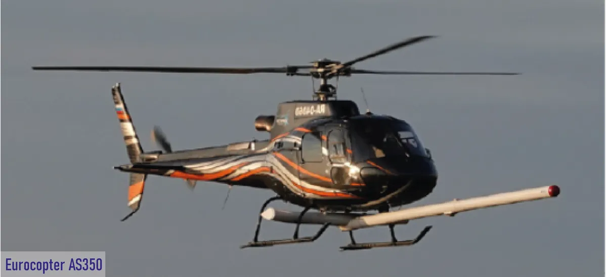 Eurocopter AS350 helicopter fitted with geophysical equipment